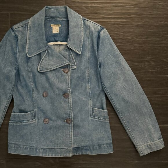 DEMOCRACY WOMENS BLUE DENIM JACKET DOUBLE BREASTED RETRO MEDIUM WASH SZ 6 - Picture 3 of 12